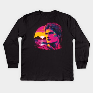 Synthwave David Hasselhoff Kids Long Sleeve T-Shirt